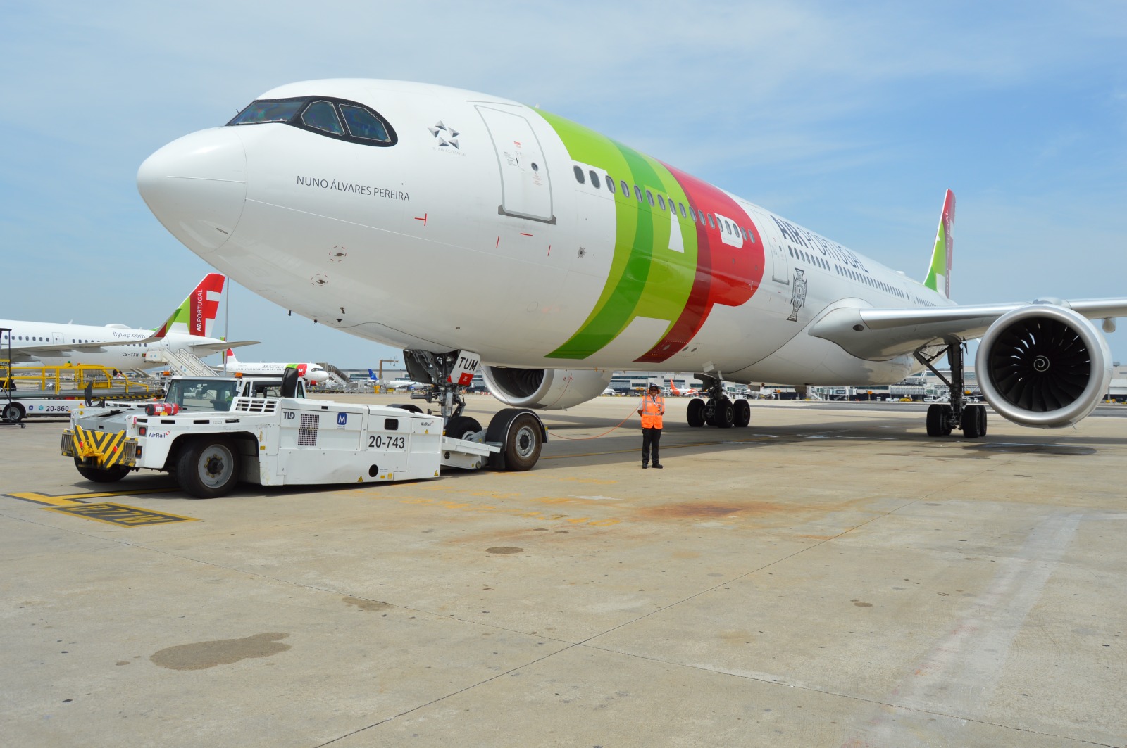 Aircraft on ramp with ground services