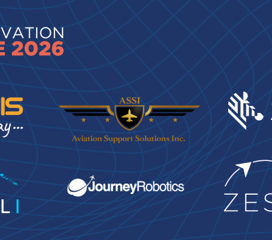 Menzies Aviation Innovation Live 2026 partner logos displayed on a blue background.