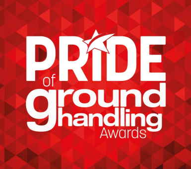 Pride of Ground Handling Awards logo on a red geometric background.