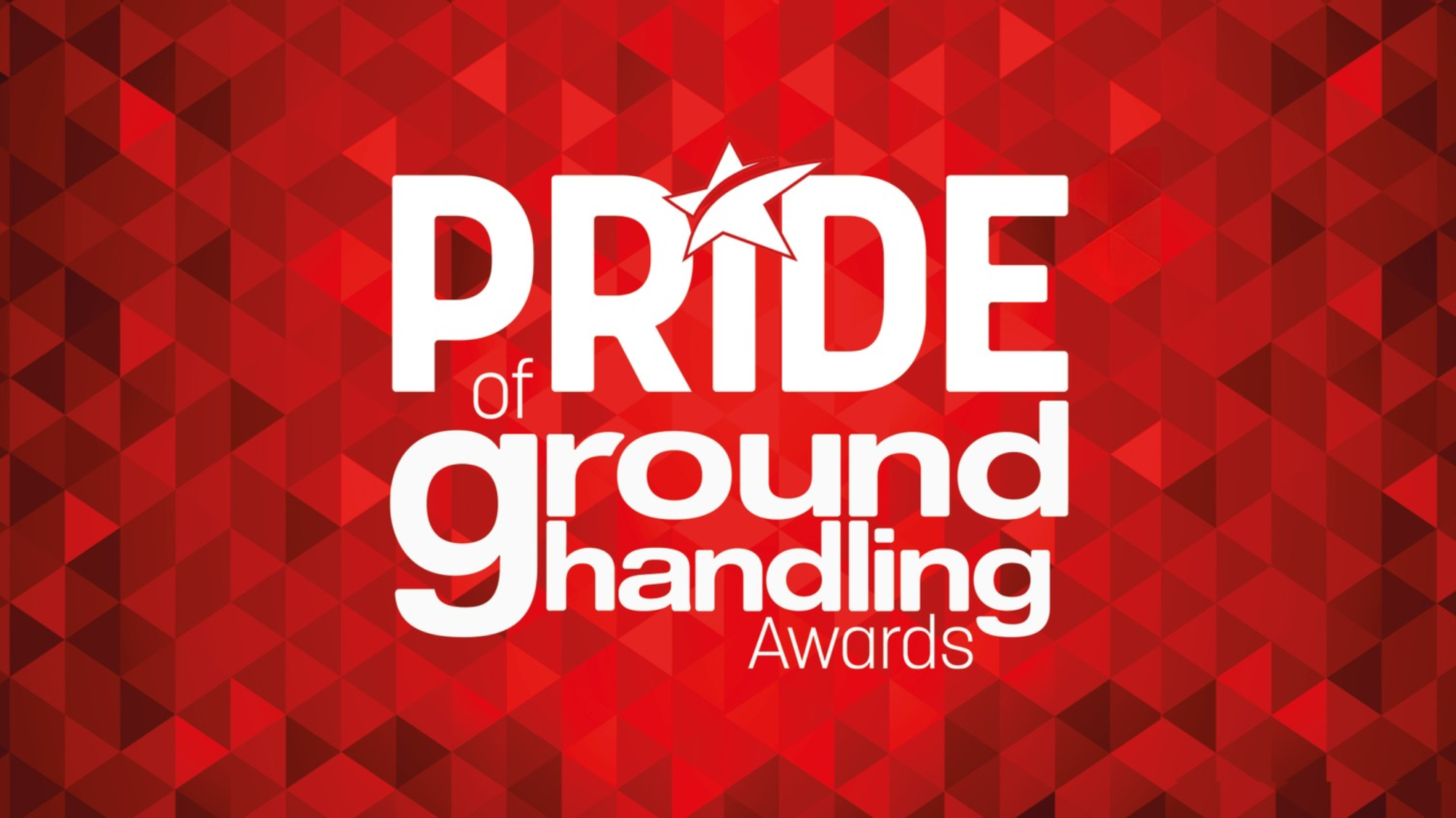 Pride of Ground Handling Awards logo on a red geometric background.